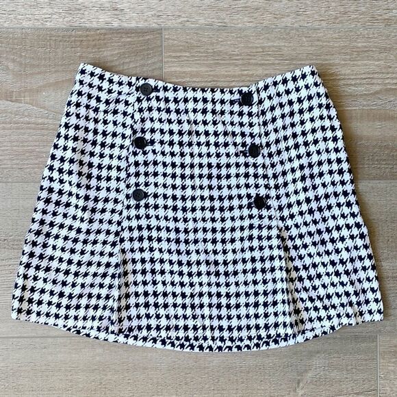 Bread & Butterflies Black & White Houndstooth Sailor Button Crepe Mini Skirt - Picture 1 of 4